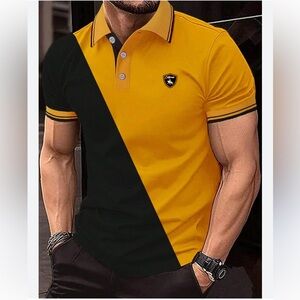 Manfinity Homme Men Color-Block Vintage Graphic Collar Short Sleeve Polo Shirt